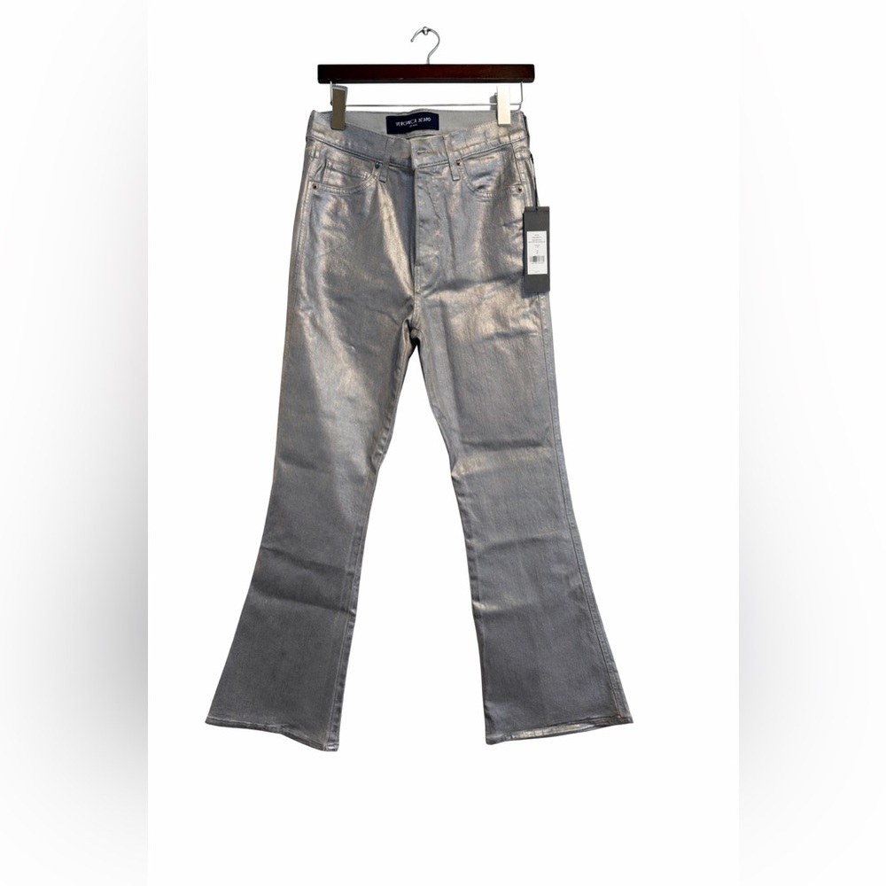 Veronica Beard Metallic Silver Flare Jeans